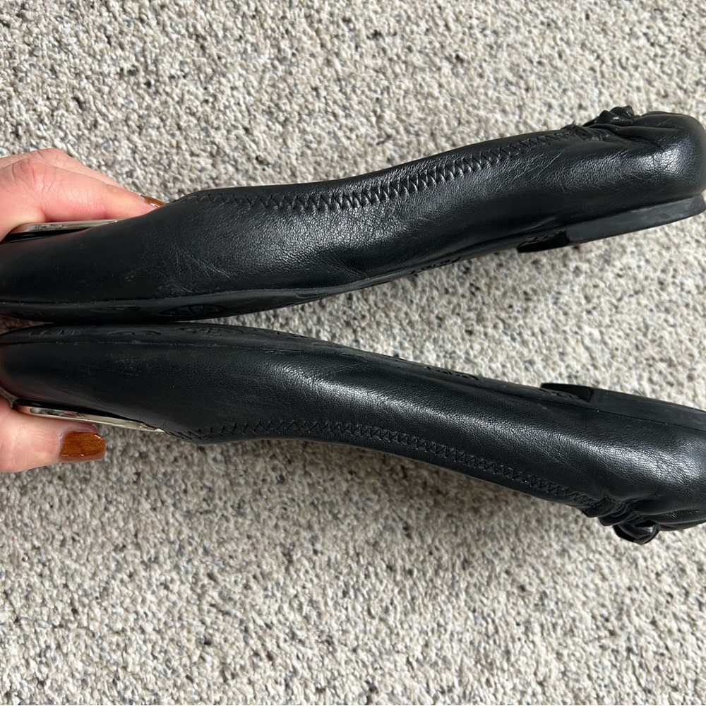 Tory Burch Black Flats with Silver Logo - Picture 6 of 10